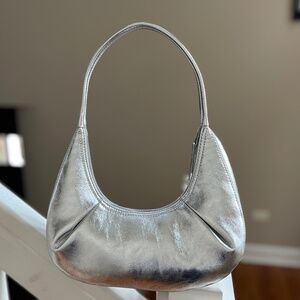 ZARA Metallic Silver Oval Shoulder Bag | Y2K Mini Hobo | Like New, Never Used